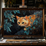 Ginger Cat in Jungle hand-painted oil painting on canvas