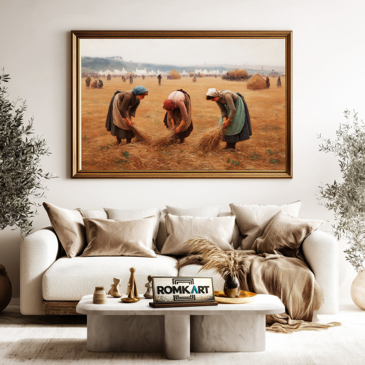 Gleaning Wheat in a Harvested Field Figurative Oil Painting - image 5