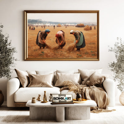 Gleaning Wheat in a Harvested Field Figurative Oil Painting - image 5