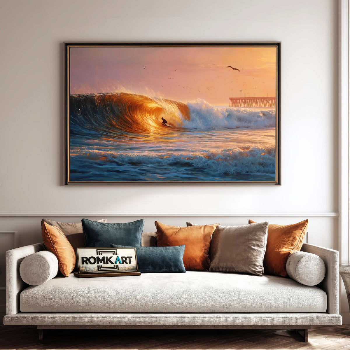 Golden Barrel Wave at Sunset Seascape Oil Painting - image 4