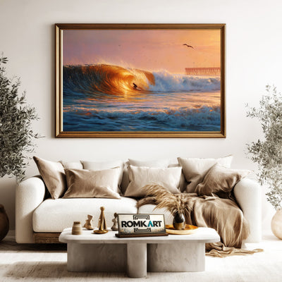 Golden Barrel Wave at Sunset Seascape Oil Painting - image 5