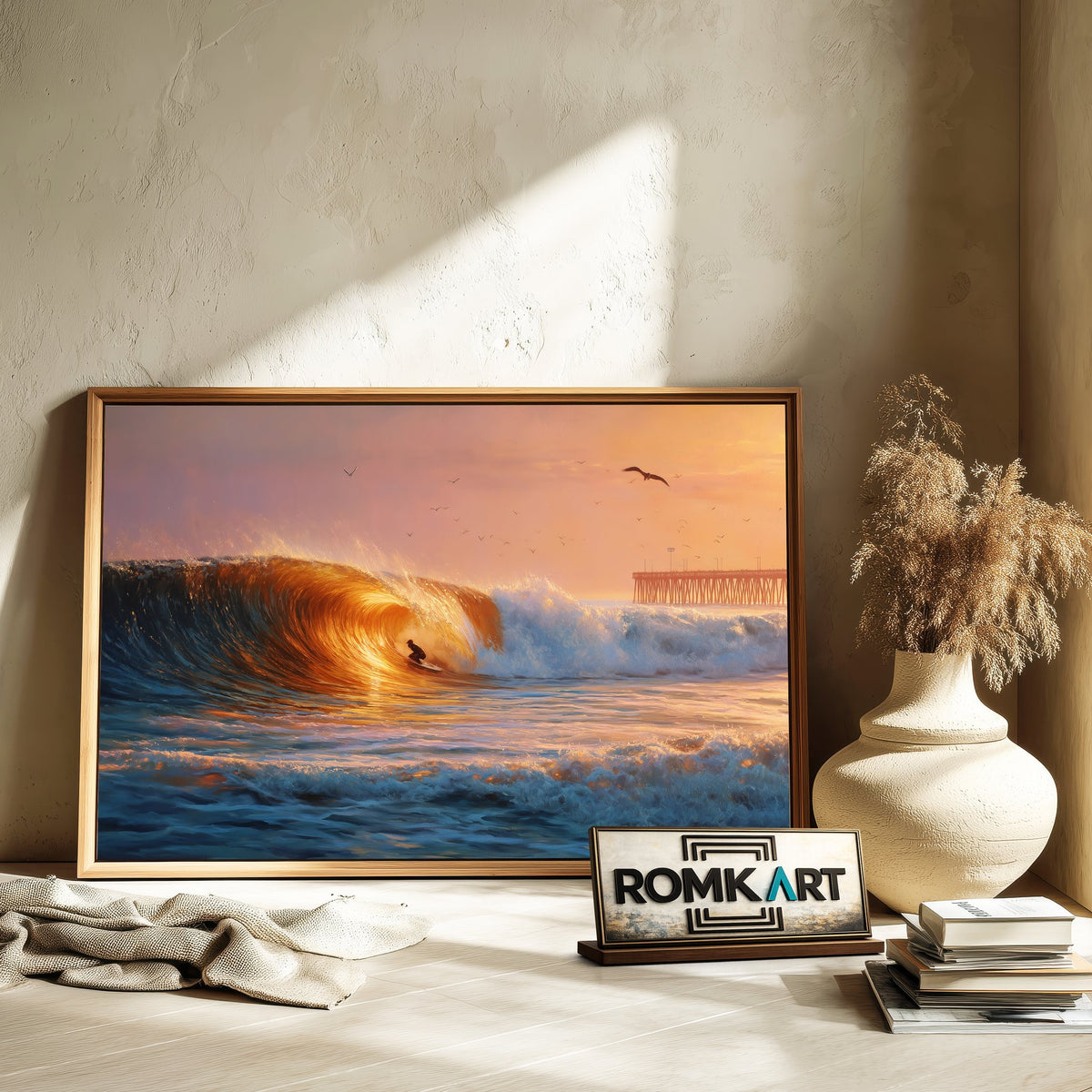 Golden Barrel Wave at Sunset Seascape Oil Painting - image 6