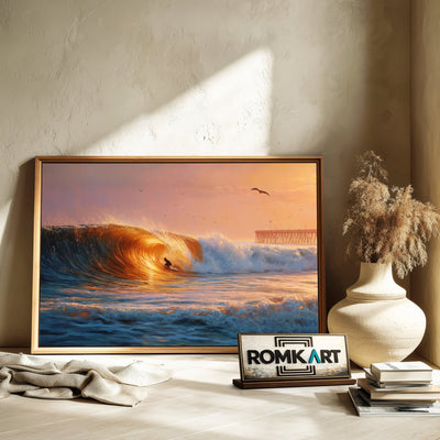 Golden Barrel Wave at Sunset Seascape Oil Painting - image 6