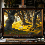 Golden Forest Sunrise hand-painted oil painting on canvas