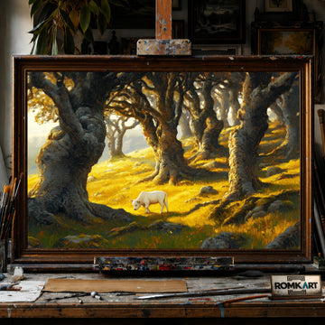 Golden Forest Sunrise hand-painted oil painting on canvas