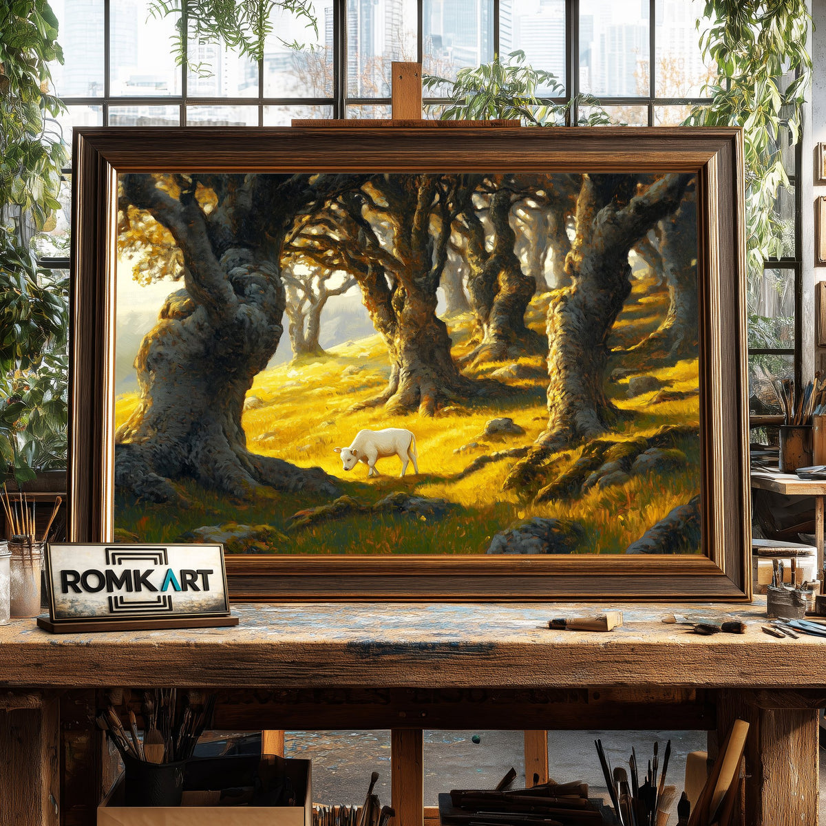 Golden Forest Sunrise Forest Landscape Oil Painting - image 2