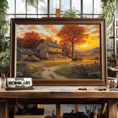 Golden-Hour Countryside Farm Oil Painting - image 2