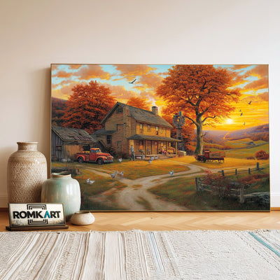 Golden-Hour Countryside Farm Oil Painting - image 3