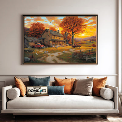 Golden-Hour Countryside Farm Oil Painting - image 4