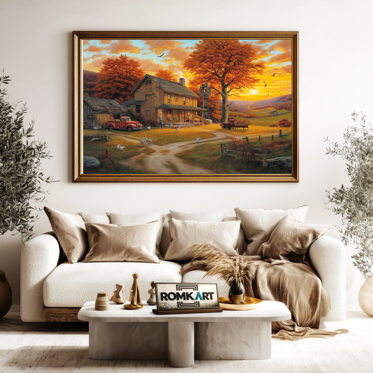 Golden-Hour Countryside Farm Oil Painting - image 5