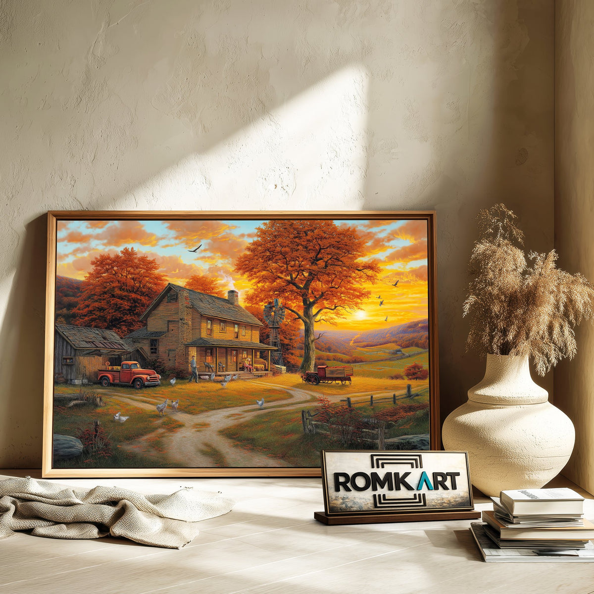 Golden-Hour Countryside Farm Oil Painting - image 6