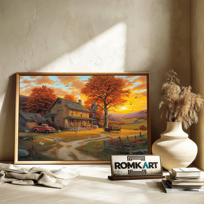 Golden-Hour Countryside Farm Oil Painting - image 6
