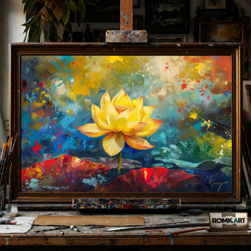 Golden Lotus hand-painted oil painting on canvas
