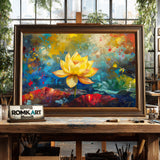 Golden Lotus Floral Oil Painting - image 2