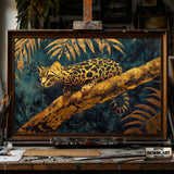 Golden Ocelot in Jungle hand-painted oil painting on canvas