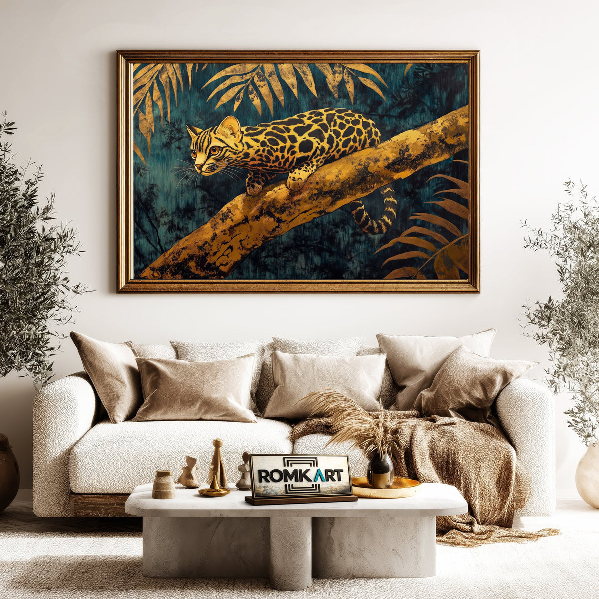 Golden Ocelot in Jungle Forest Landscape Oil Painting - image 5