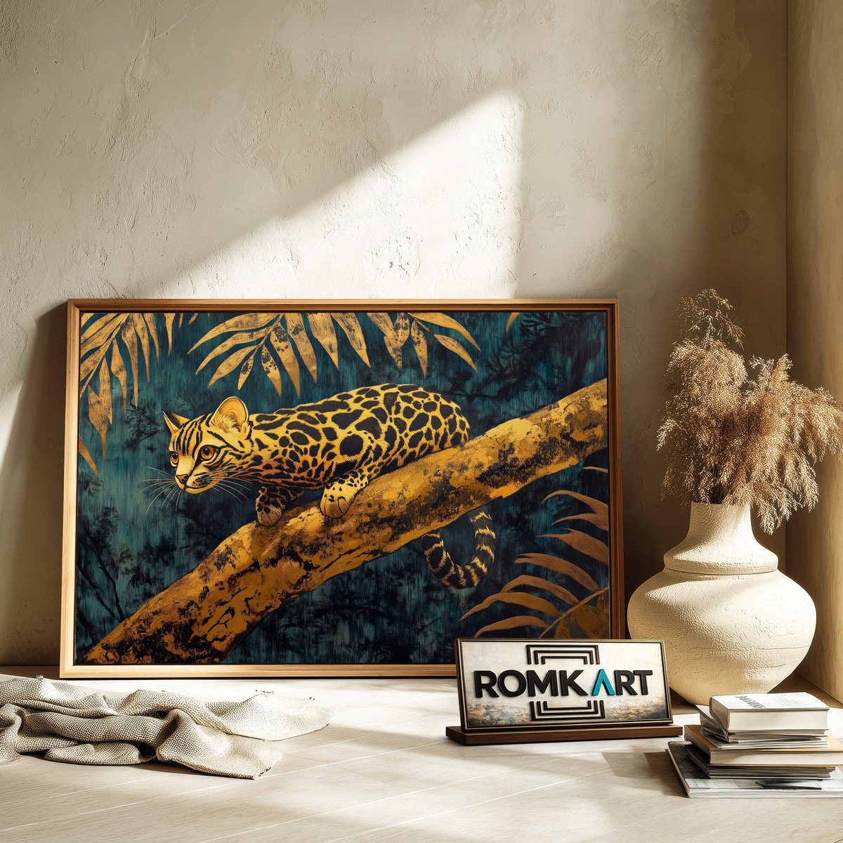 Golden Ocelot in Jungle Forest Landscape Oil Painting - image 6