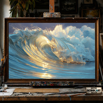 Golden Silk Ocean Wave Seascape Oil Painting