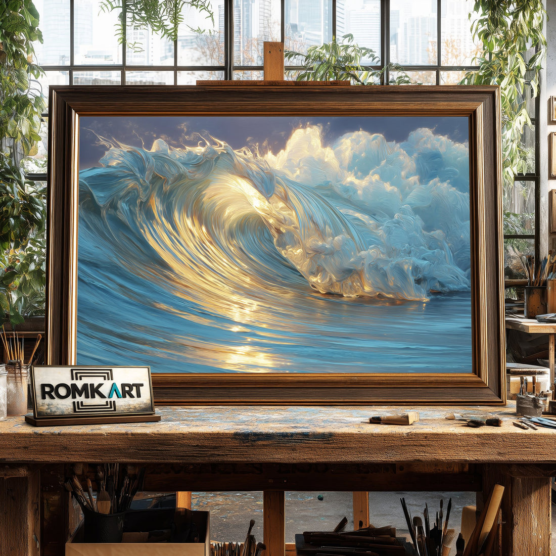 Golden Silk Ocean Wave Seascape Oil Painting