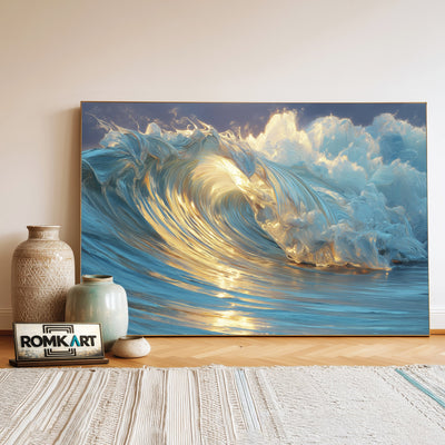Golden Silk Ocean Wave Seascape Oil Painting - image 3