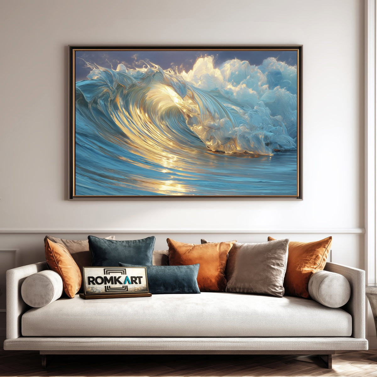 Golden Silk Ocean Wave Seascape Oil Painting - image 4