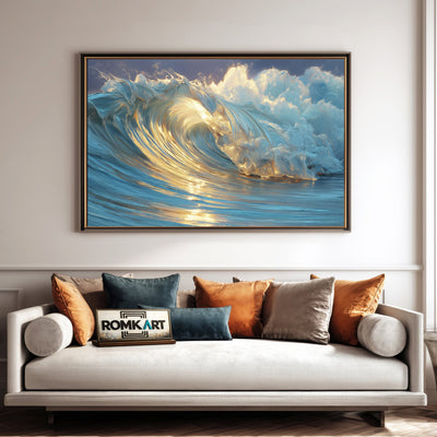 Golden Silk Ocean Wave Seascape Oil Painting - image 4