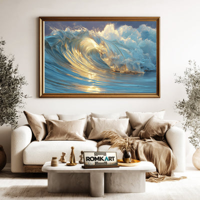 Golden Silk Ocean Wave Seascape Oil Painting - image 5