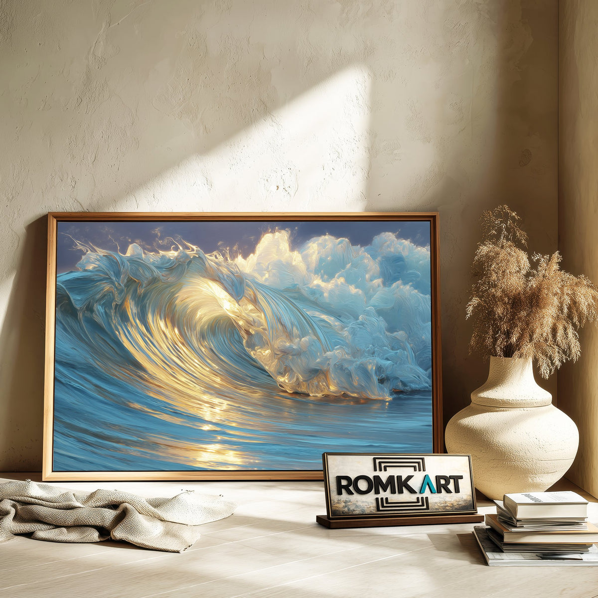 Golden Silk Ocean Wave Seascape Oil Painting - image 6