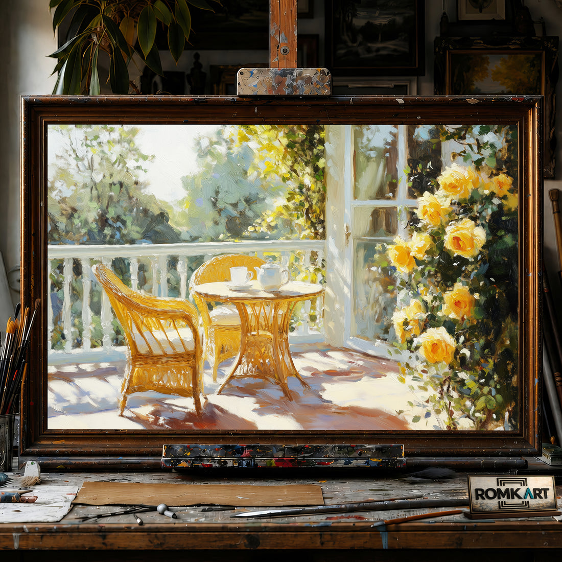 Golden Sun on French Balcony hand-painted oil painting on canvas