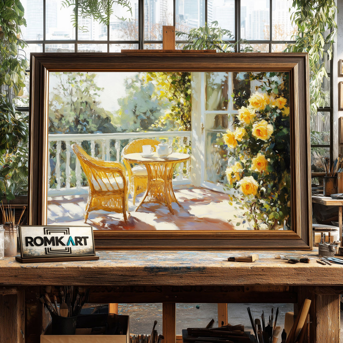 Golden Sun on French Balcony hand-painted oil painting on canvas