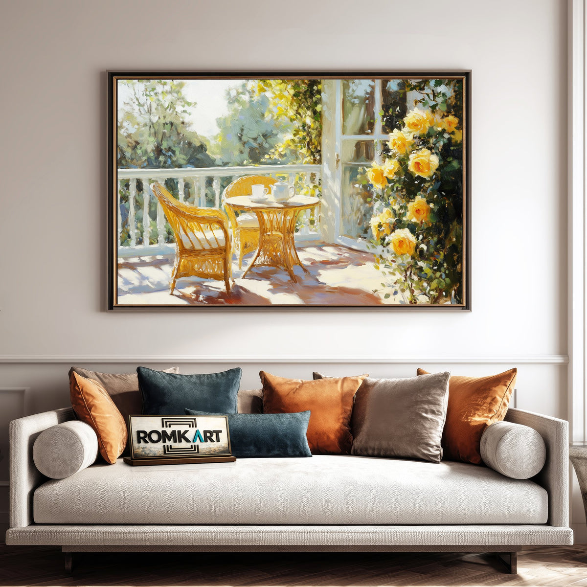 Golden Sun on French Balcony Cafe Scene Oil Painting - image 4