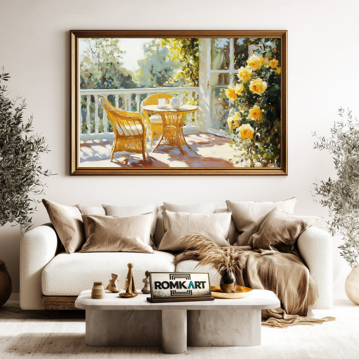 Golden Sun on French Balcony Cafe Scene Oil Painting - image 5