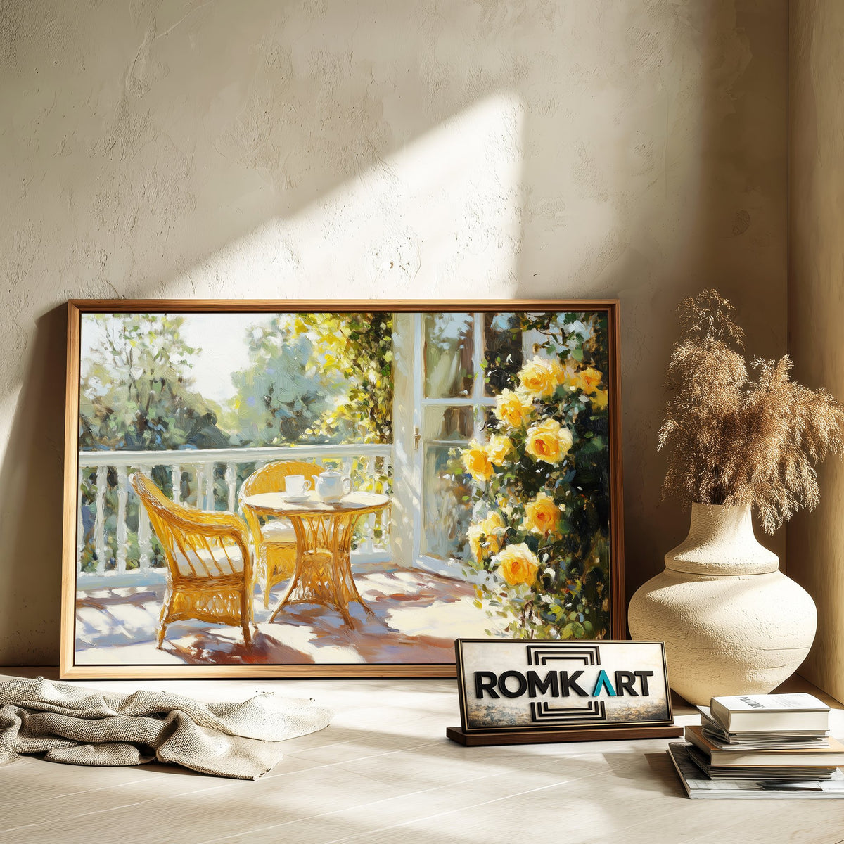 Golden Sun on French Balcony Cafe Scene Oil Painting - image 6