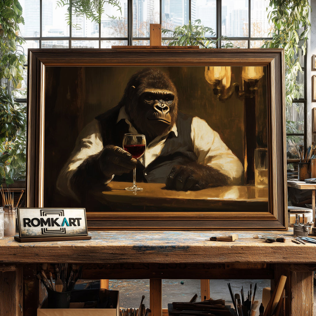 Gorilla Drink Wine hand-painted oil painting on canvas