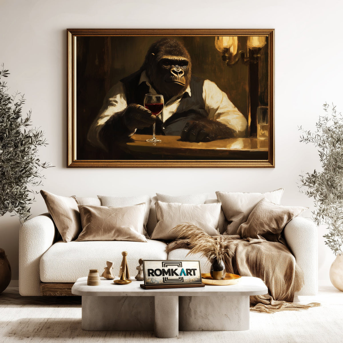 Gorilla Drink Wine Food Still Life Oil Painting - image 5