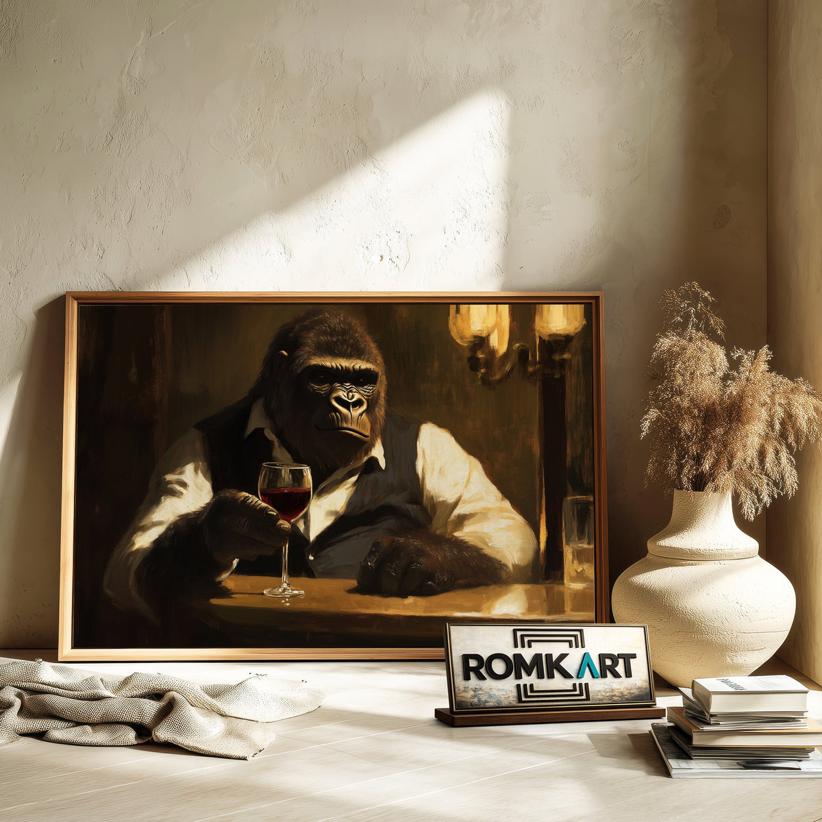 Gorilla Drink Wine Food Still Life Oil Painting - image 6