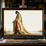 Graceful Japanese Beauty - Hand-Painted Oil Painting - View 1