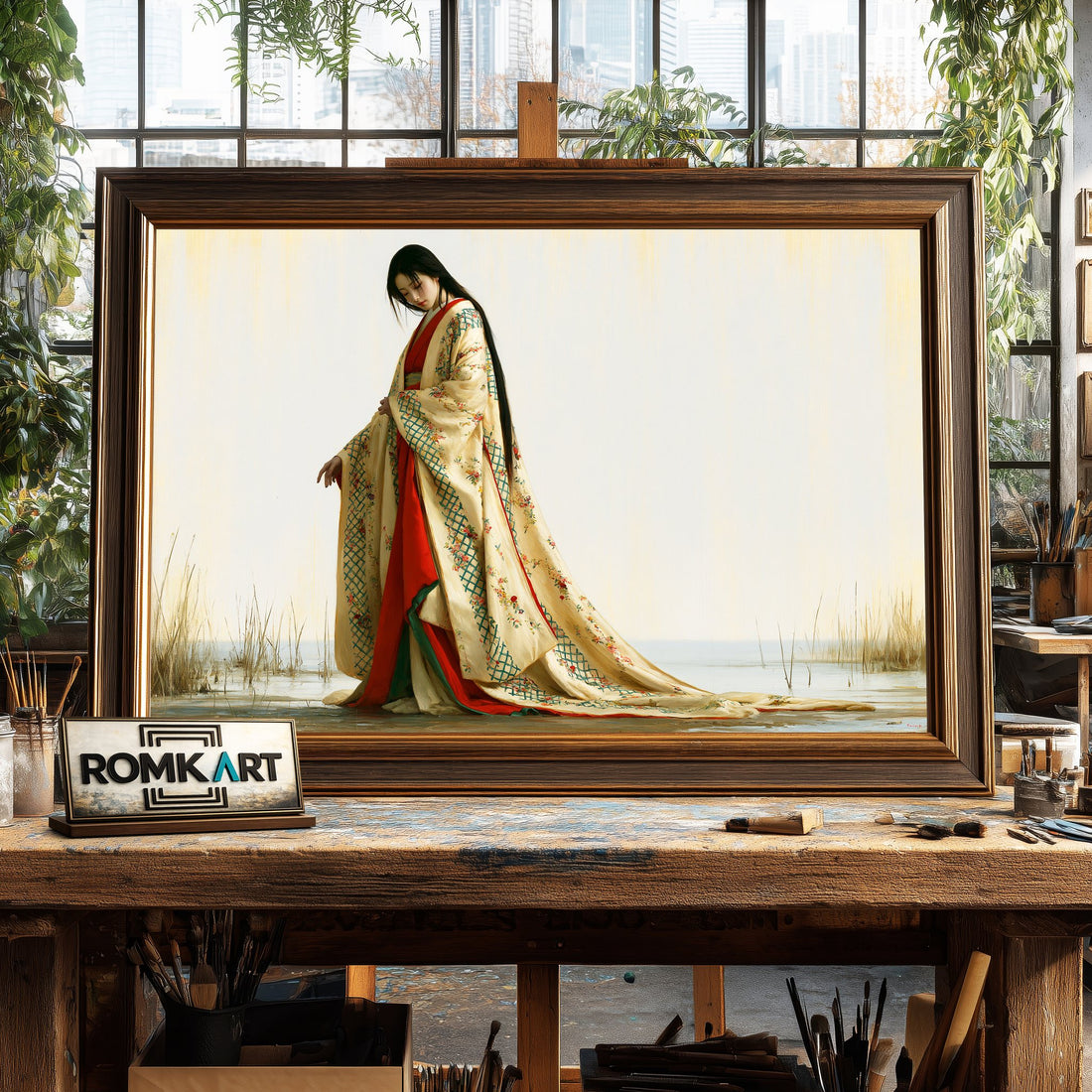 Graceful Japanese Beauty - Hand-Painted Oil Painting - View 1