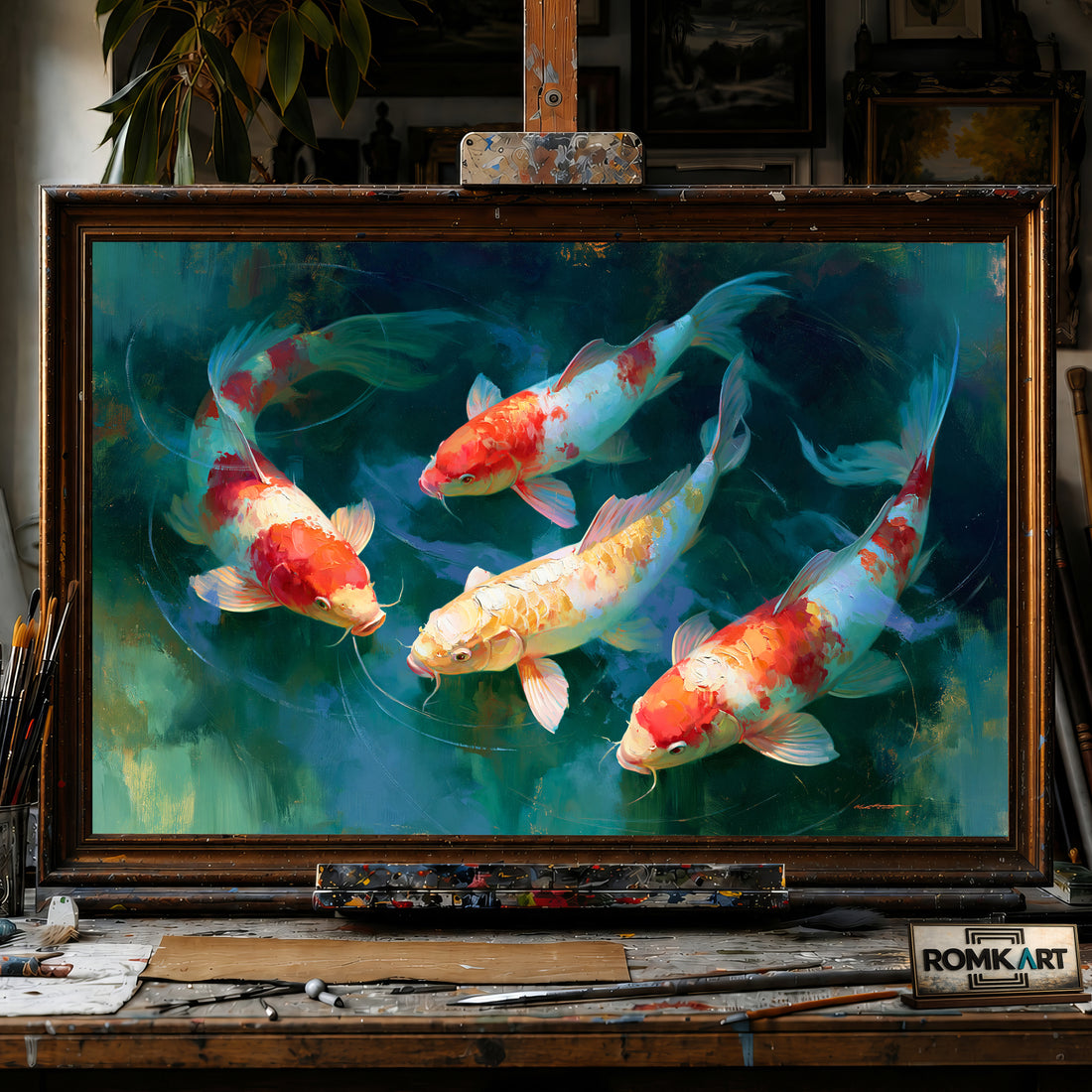 Graceful Koi Fish hand-painted oil painting on canvas