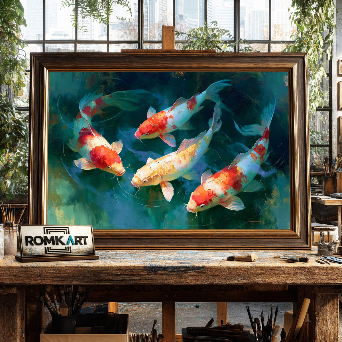 Graceful Koi Fish Marine Life Oil Painting - image 2