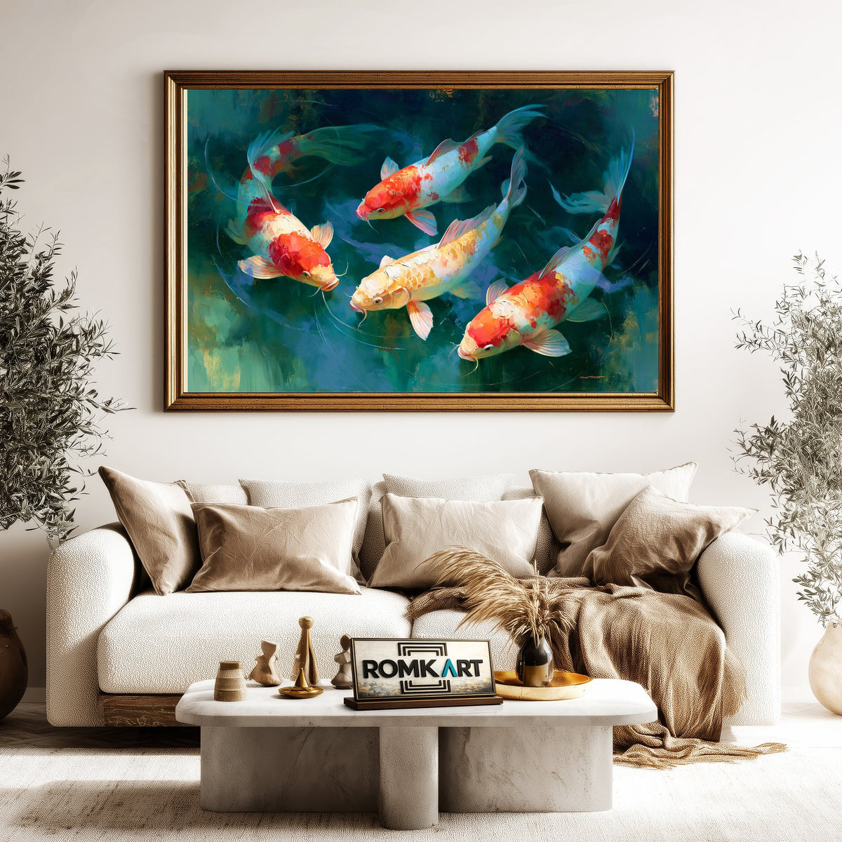 Graceful Koi Fish Marine Life Oil Painting - image 5