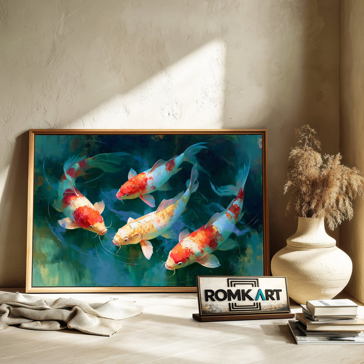 Graceful Koi Fish Marine Life Oil Painting - image 6