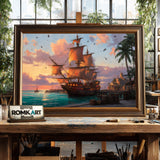 Grand Pirate Ship Docked in Golden Sunset Oil Painting - image 2