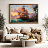 Grand Pirate Ship Docked in Golden Sunset Oil Painting - image 5