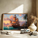 Grand Pirate Ship Docked in Golden Sunset Oil Painting - image 6