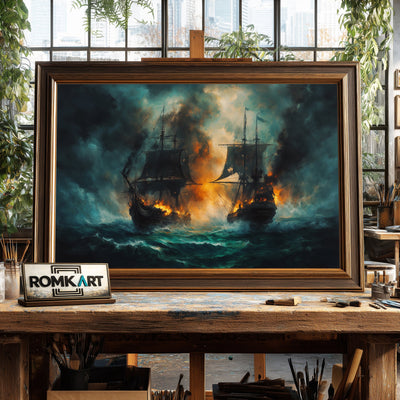 Grand Ships Naval Battle Maritime Oil Painting - image 2