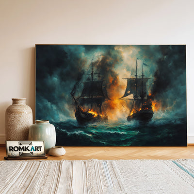 Grand Ships Naval Battle Maritime Oil Painting - image 3