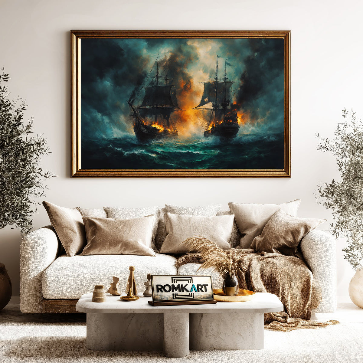 Grand Ships Naval Battle Maritime Oil Painting - image 5