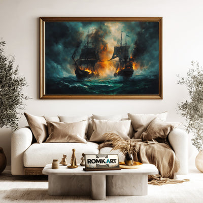 Grand Ships Naval Battle Maritime Oil Painting - image 5