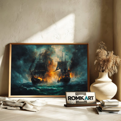 Grand Ships Naval Battle Maritime Oil Painting - image 6